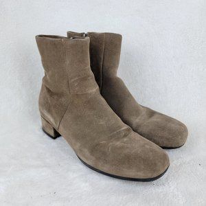 La Canadienne Montreal Brown Tan Suede Leather Low Heels Ankle Bootie Size 6.5M